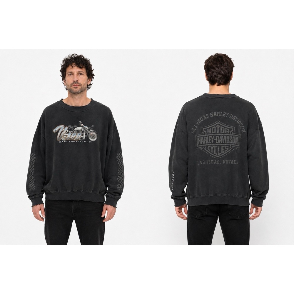 Vintage Y2K Harley Davidson V-Rod Sweatshirt XL Las Vegas Distressed Black